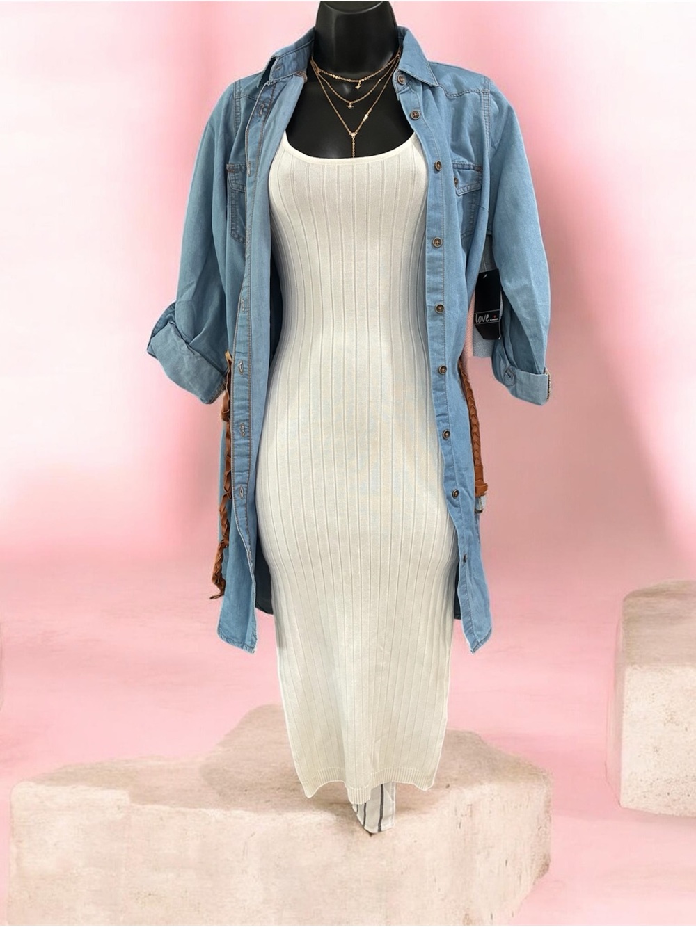 Classic Cream Ribbed Bodycon Dress